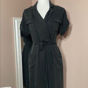 J.Crew Black Corduroy Lyocell Utility Shirt Dress Belted Pockets Size 4